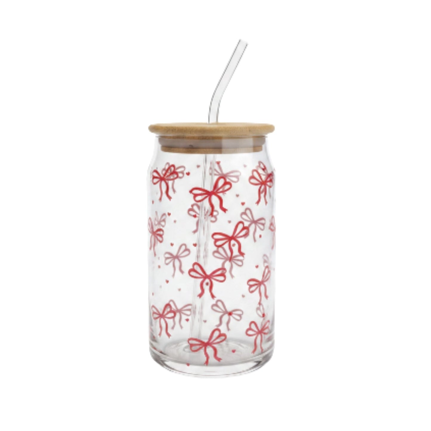 Danny Home 2pc Printed Bamboo Glass Can With Straw 500ml - Red Bow