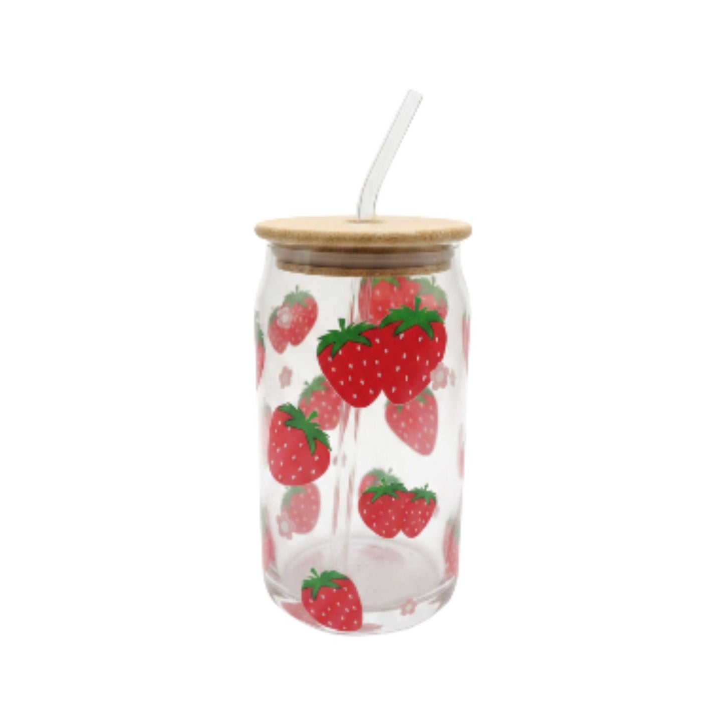 Danny Home 2pc Printed Bamboo Glass Can With Straw 500ml - Strawberry