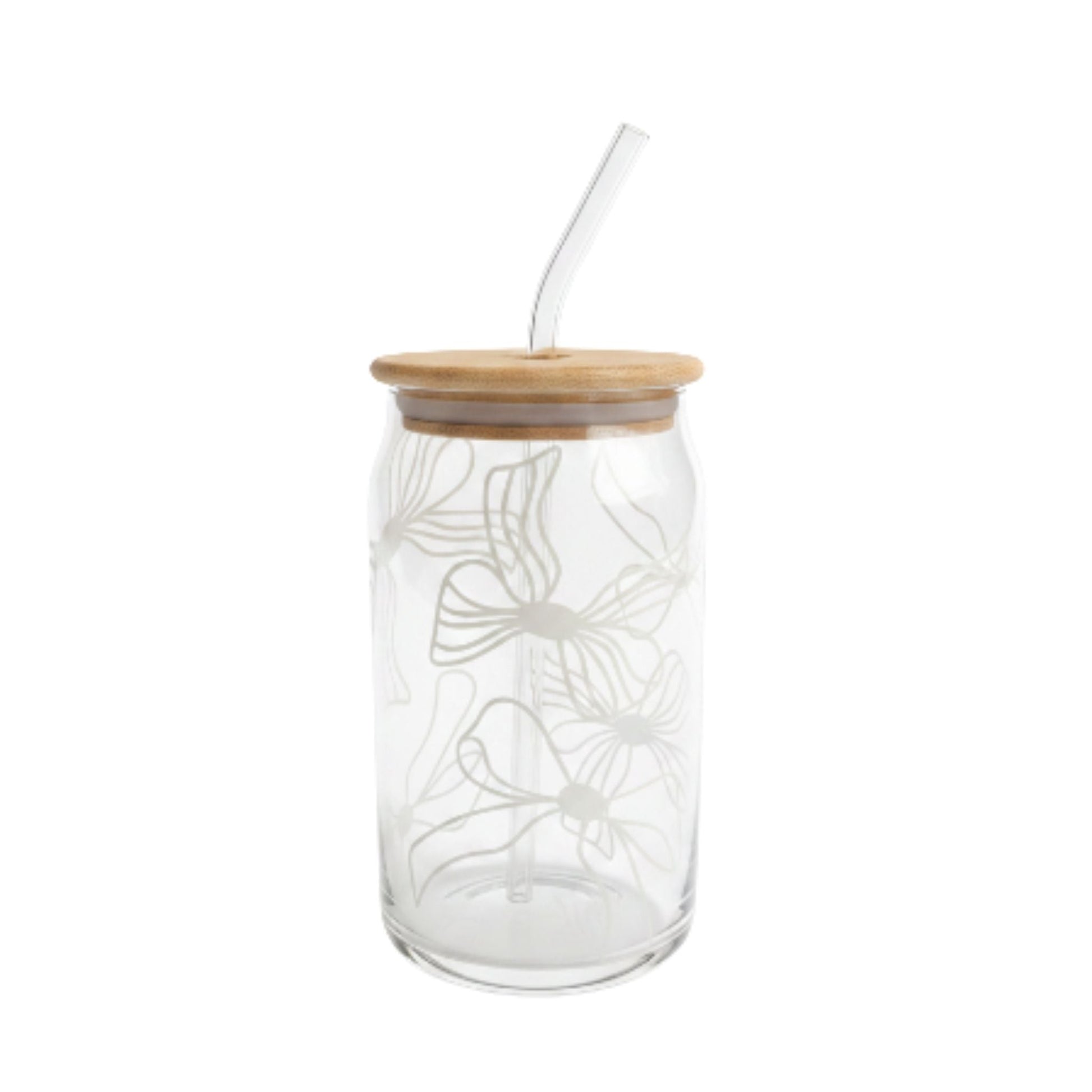 Danny Home 2pc Printed Bamboo Glass Can With Straw 500ml - White Bow