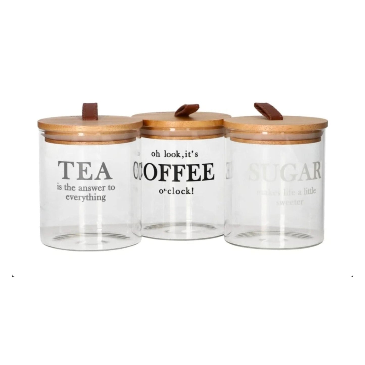 3pc Danny Home Glass Canister Set – Food Storage Jars for Kitchen, Pantry & Countertop Organisation - Black Writing On White Background