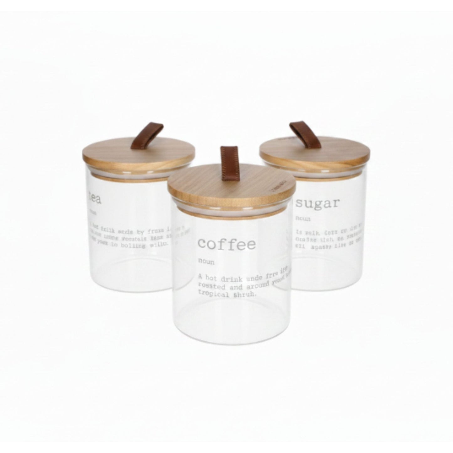 3pc Danny Home Glass Canister Set – Food Storage Jars for Kitchen, Pantry & Countertop Organisation - White Writing On White Background