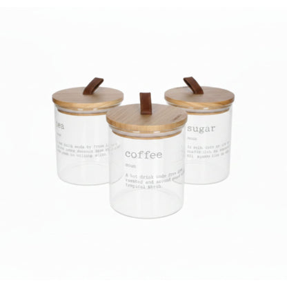 3pc Danny Home Glass Canister Set – Food Storage Jars for Kitchen, Pantry & Countertop Organisation - White Writing On White Background