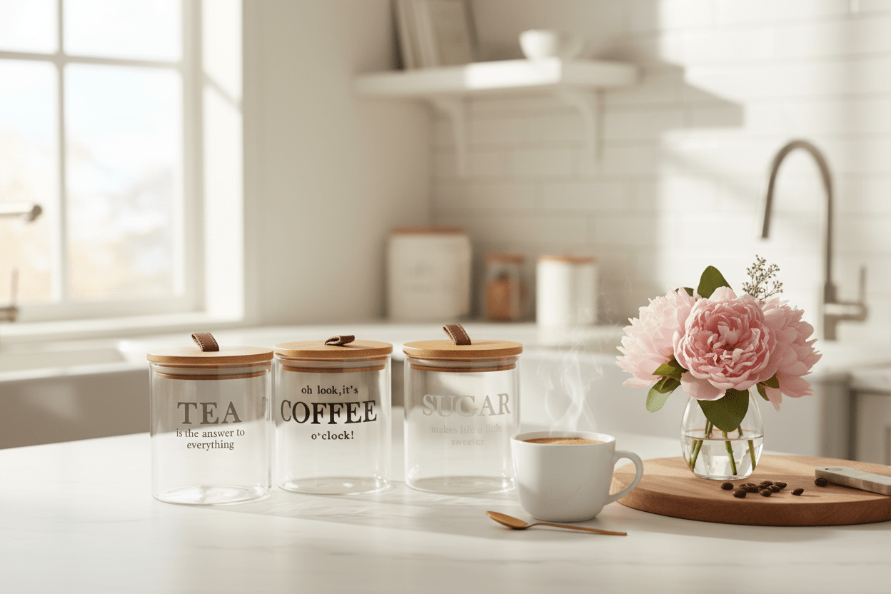 Danny Home 3pc Glass Cannister - Black Writing