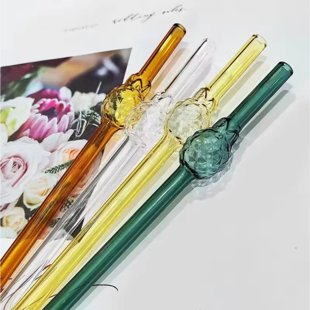 Danny Home 3pc Glass Straw With Cleaner - Pineapple
