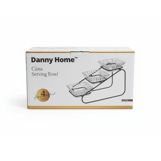 Danny Home 3pc Ribbed Glass Serving Bowl (curved)