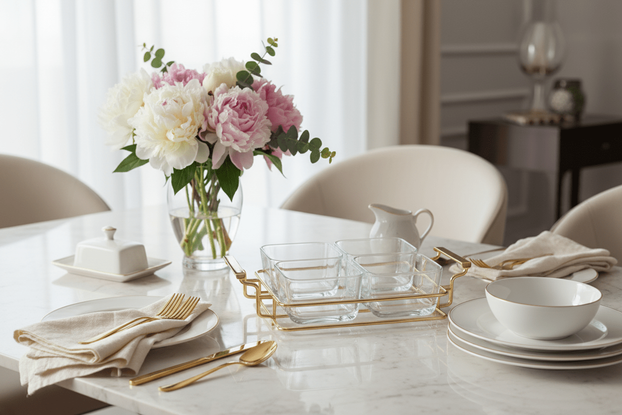 Danny Home 4pc Glass Serving Bowl - Gold Iron Stand