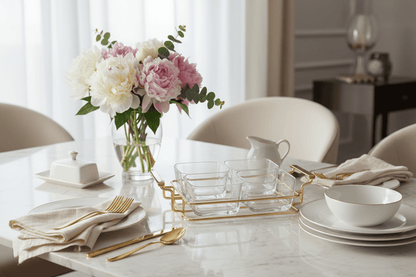 Danny Home 4pc Glass Serving Bowl - Gold Iron Stand