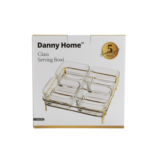 Danny Home 4pc Glass Serving Bowl - Gold Iron Stand