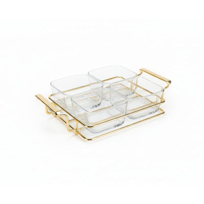 Danny Home 4pc Glass Serving Bowl - Gold Iron Stand