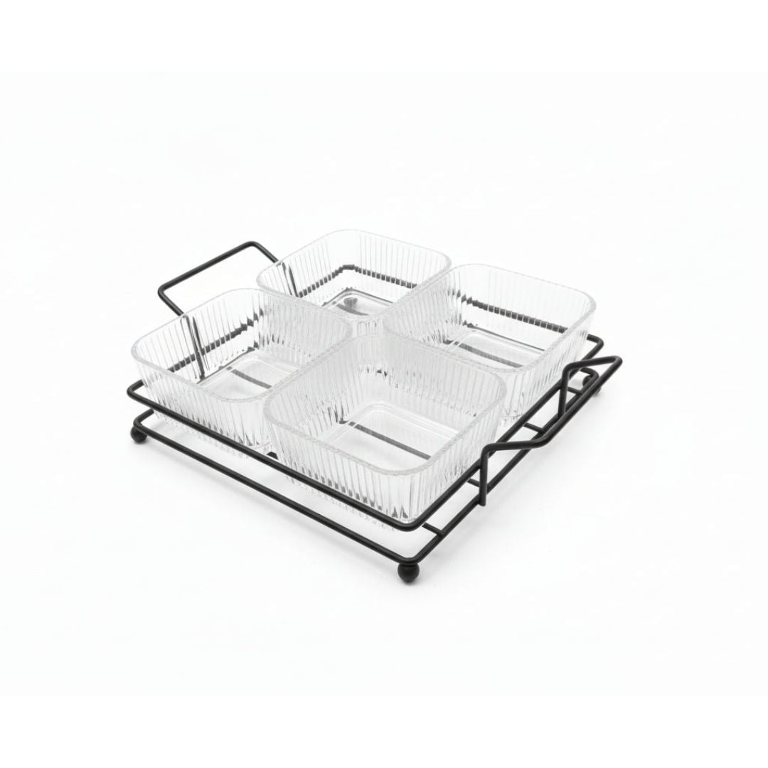 Danny Home 4pc Glass Serving Bowl - Ribbed