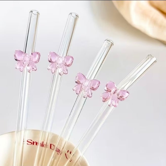 Danny Home 5pc Glass Straw Set - Pink Bow