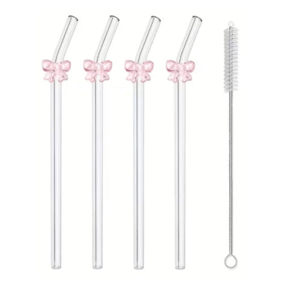 Danny Home 5pc Glass Straw Set - Pink Bow