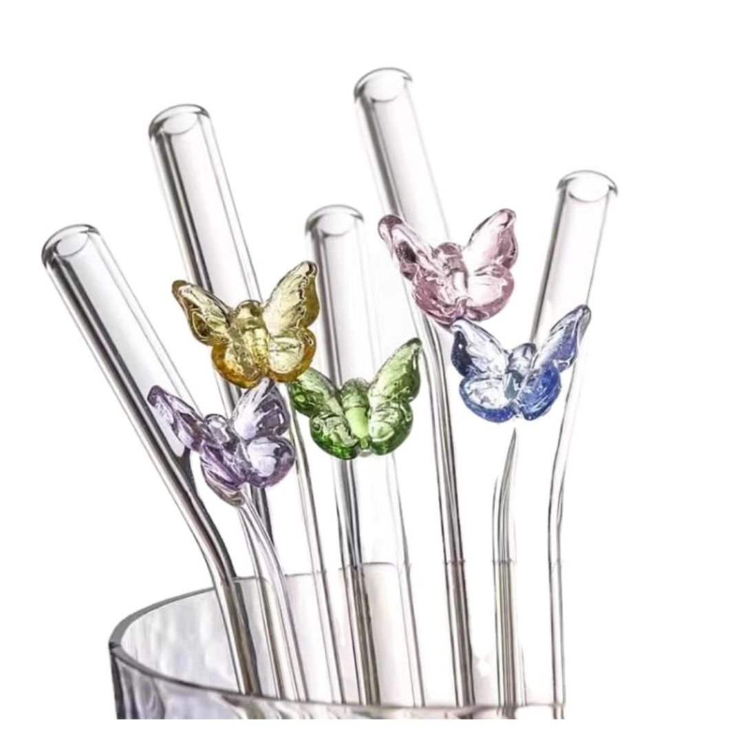 Danny Home 5pc Glass Straw With Cleaner - Butterfly