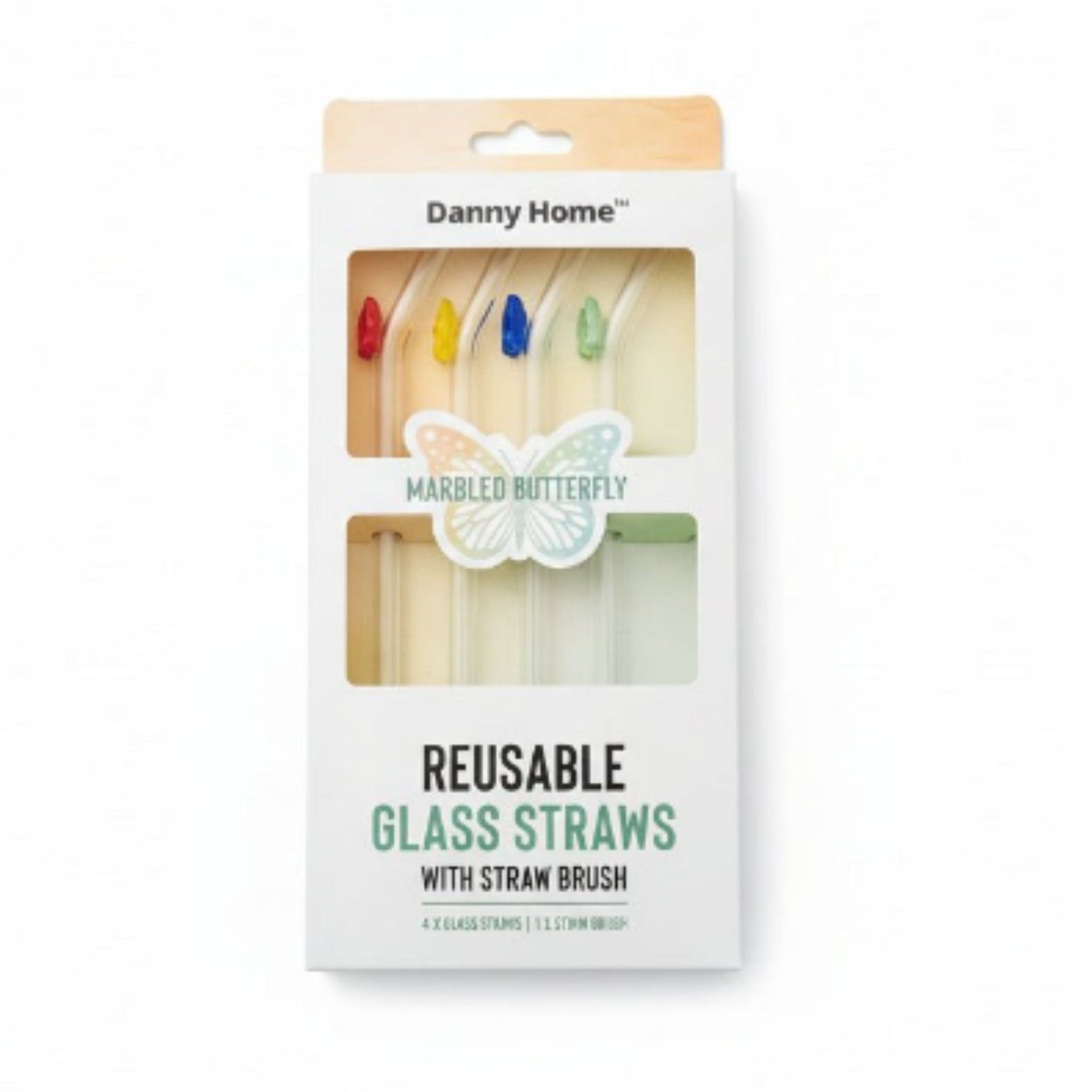 Danny Home 5pc Glass Straw With Cleaner - Butterfly