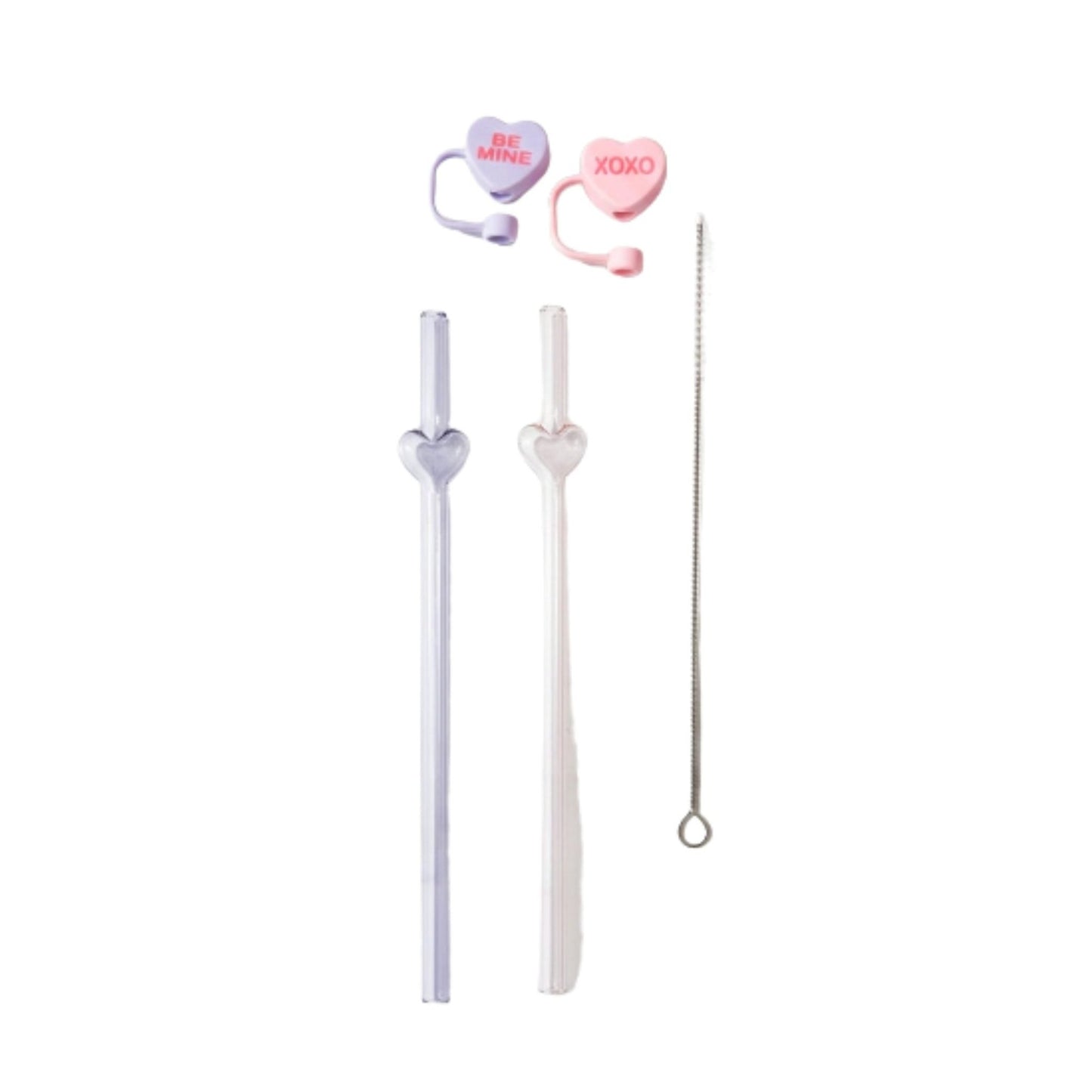 Danny Home 5pc Glass Straw With Heart Topper