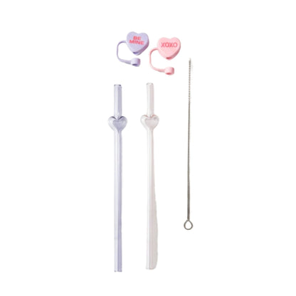 Danny Home 5pc Glass Straw With Heart Topper