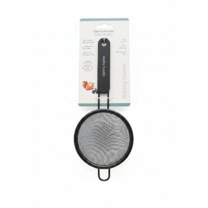 Danny Home 8cm Black Stainless Steel Fine Mesh Sifter | Kitchen Flour Sieve On White Background