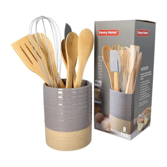 Danny Home 8pc Utensil Set In Ceramic Holder