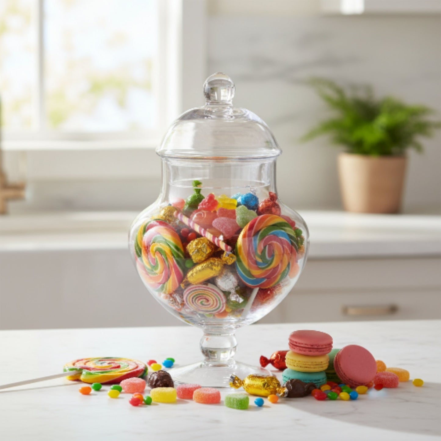 Danny Home Glass Sweet Jar – Clear Candy Storage Container for Sweets, Chocolates, Treats & Kitchen Countertop Display
