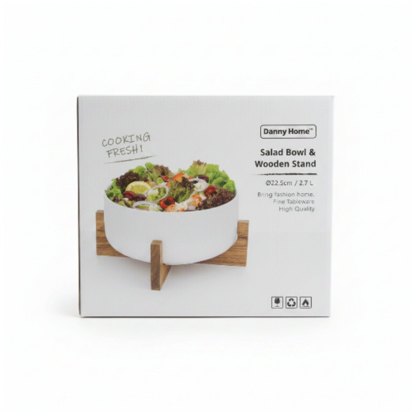 Danny Home Salad Bowl with Wooden Stand – Elegant Serving Bowl Set