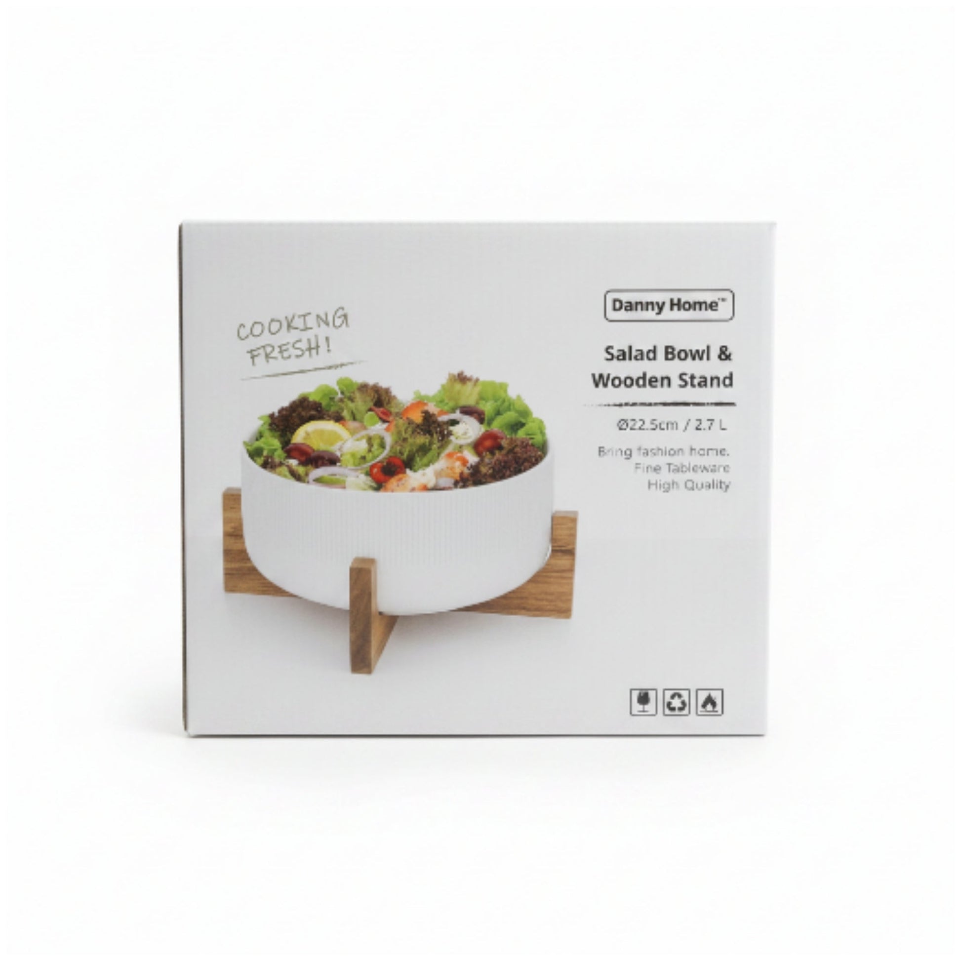 Danny Home Salad Bowl with Wooden Stand – Elegant Serving Bowl Set
