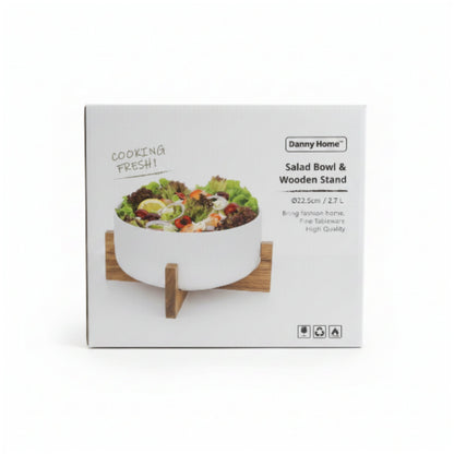 Danny Home Salad Bowl with Wooden Stand – Elegant Serving Bowl Set