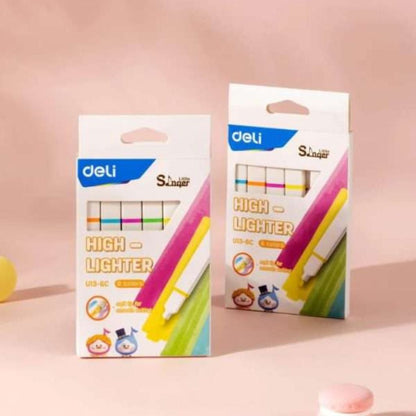 Deli 6-Piece Highlighter Set – Pastel Chisel Tip Markers for School, Office & Study Notes