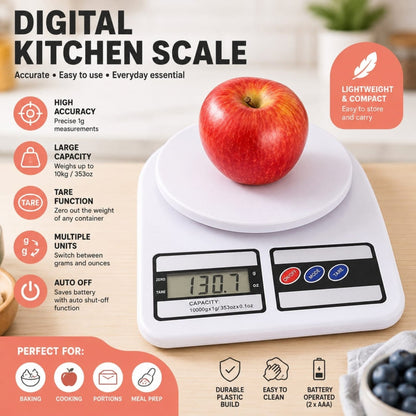 Digital Kitchen Food Scale – Precision Weighing for Cooking & Baking – White
