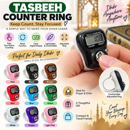 Digital Tasbeeh Counter Ring – Electronic Finger Counter - Black