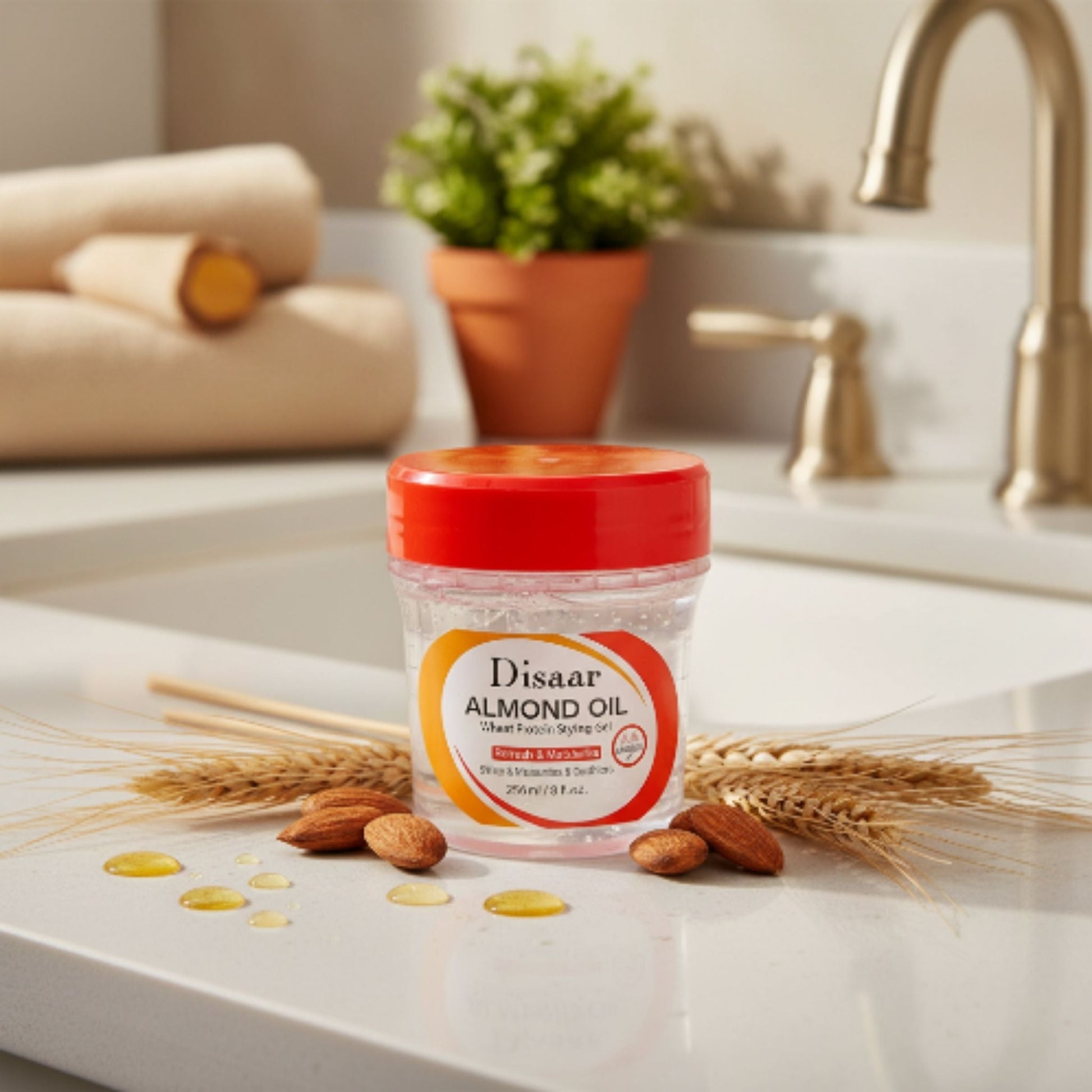 Disaar Almond Oil & Wheat Protein Styling Gel 236ml – Moisturizing Hair Gel for Shine, Hydration & Conditioning