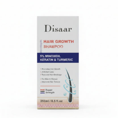 Disaar Hair Growth Shampoo - 5% Minoxidil, Keratin & Turmeric - 250ml Box On White Background