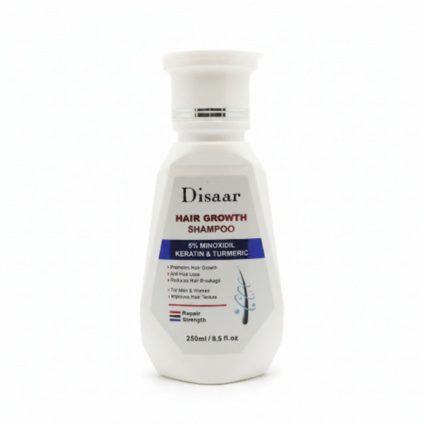 Disaar Hair Growth Shampoo - 5% Minoxidil, Keratin & Turmeric - 250ml On White Background