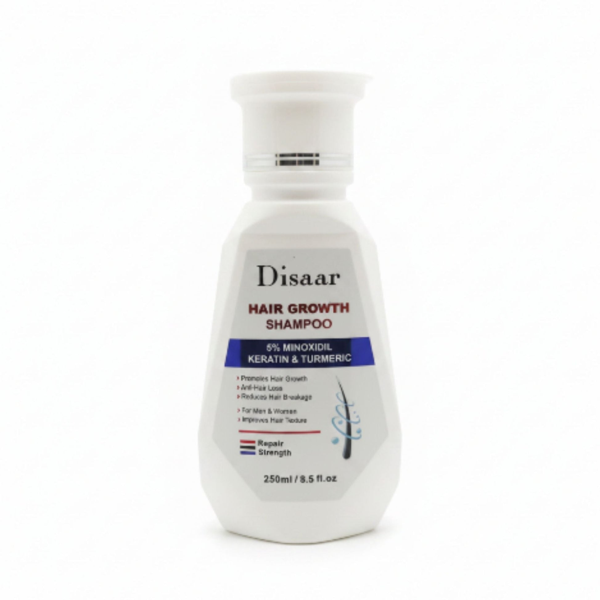 Disaar Hair Growth Shampoo - 5% Minoxidil, Keratin & Turmeric - 250ml On White Background