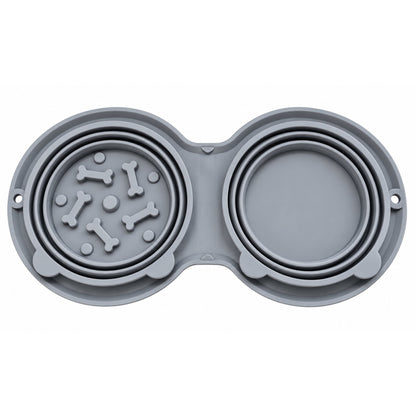 Double Collapsible Silicone Pet Bowl – Foldable Food & Water Feeding Bowl