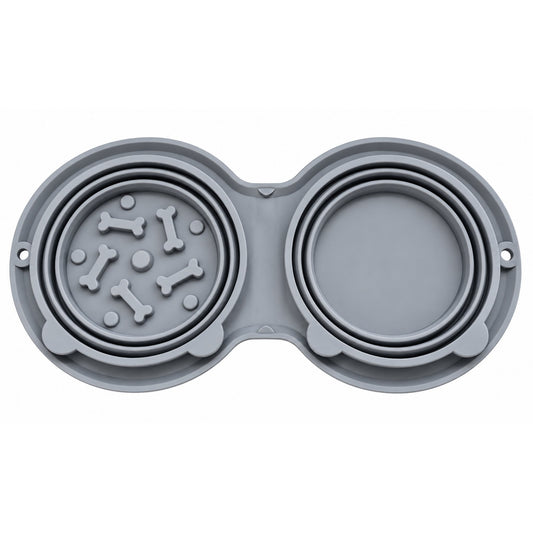 Double Collapsible Silicone Pet Bowl – Foldable Food & Water Feeding Bowl