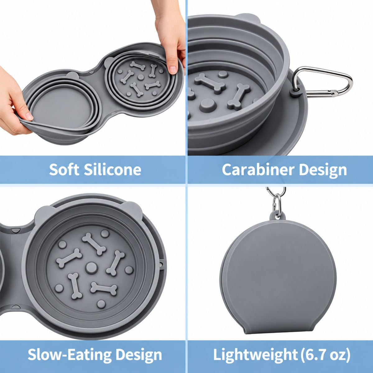 Double Collapsible Silicone Pet Bowl – Foldable Food & Water Feeding Bowl