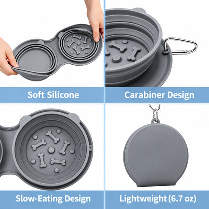 Double Collapsible Silicone Pet Bowl – Foldable Food & Water Feeding Bowl