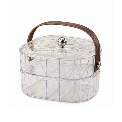 Double Layer Square Acrylic Snack Box with Linear Abstract Design On White Background