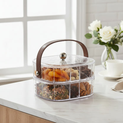 Double Layer Square Acrylic Snack Box with Linear Abstract Design Lifestyle