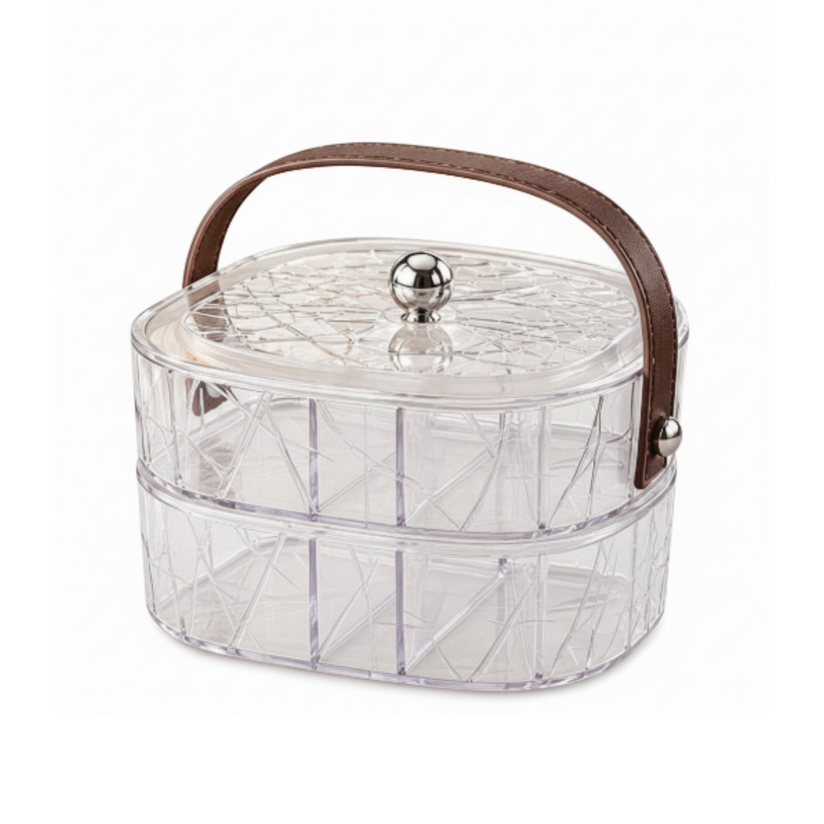 Double Layer Square Acrylic Snack Box with Linear Abstract Design