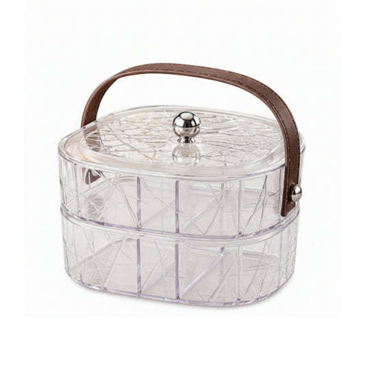 Double Layer Square Acrylic Snack Box with Linear Abstract Design