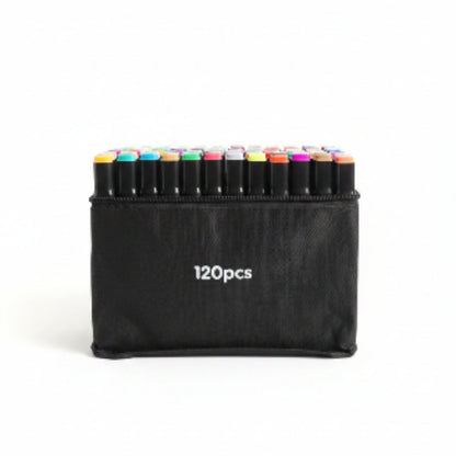 Double Sided Markers in Carry Bag - 120pc On White Background