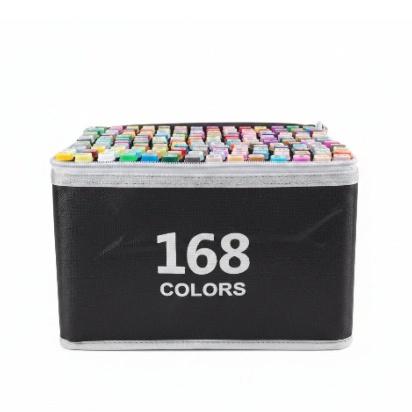 Double Sided Markers in Carry Bag - 168pc On White Background