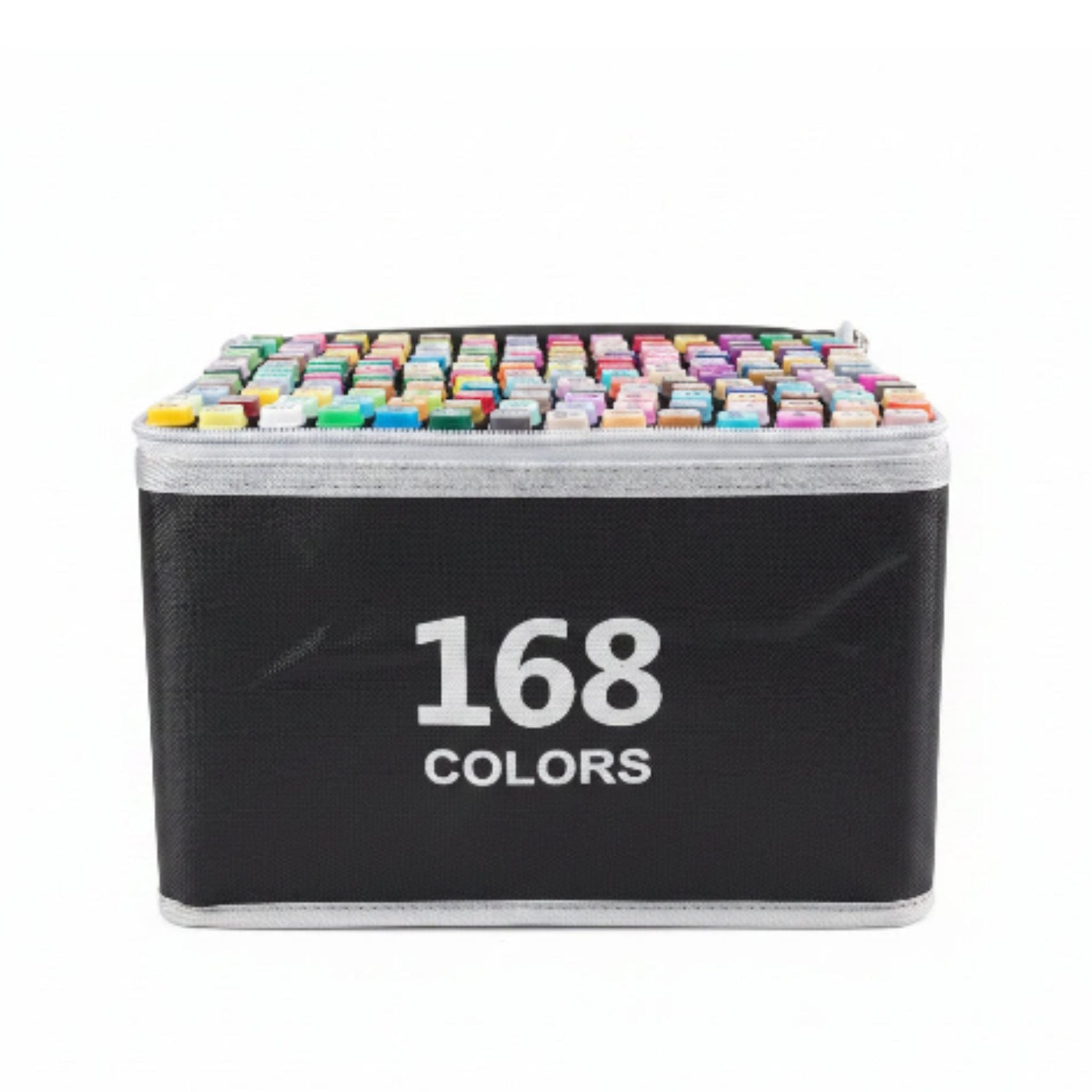 Double Sided Markers in Carry Bag - 168pc On White Background