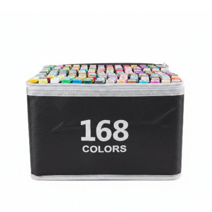 Double Sided Markers in Carry Bag - 168pc On White Background