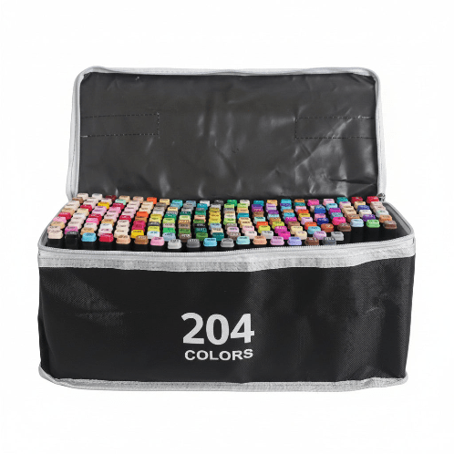 Double Sided Markers in Carry Bag - 204pc On White Background