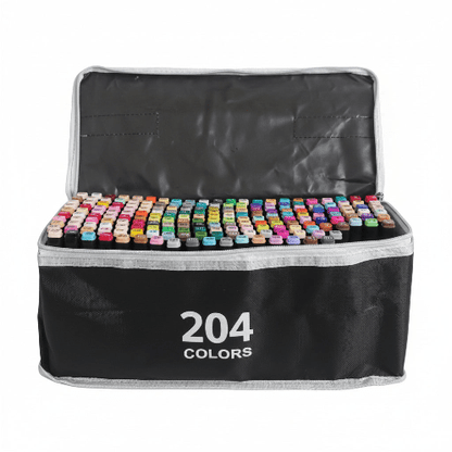 Double Sided Markers in Carry Bag - 204pc On White Background