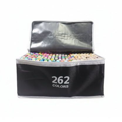 Double Sided Markers in Carry Bag - 262pc On White Background
