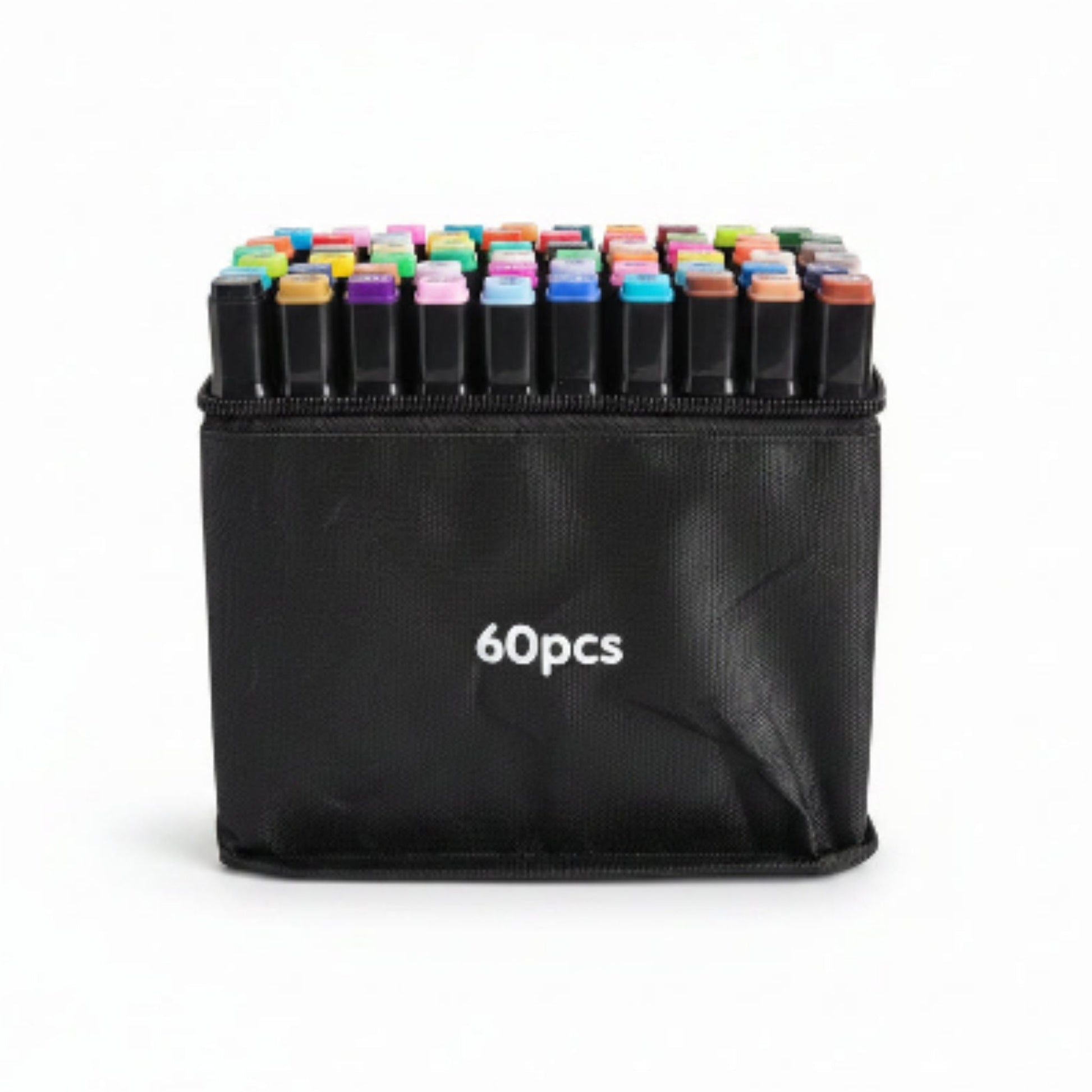 Double Sided Markers in Carry Bag - 60pc On White Background