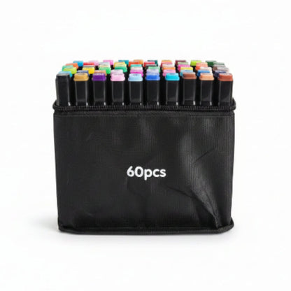 Double Sided Markers in Carry Bag - 60pc On White Background